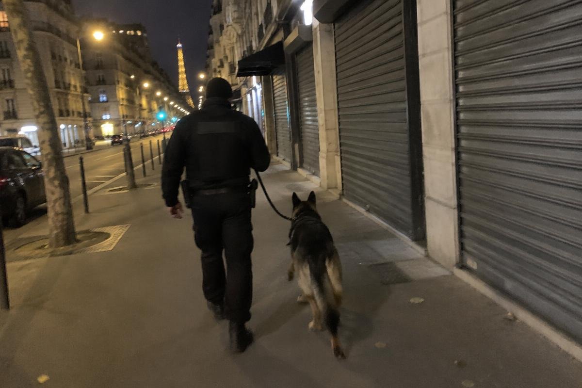 Situation type : un maître-chien et son chien devant un commerce indépendant